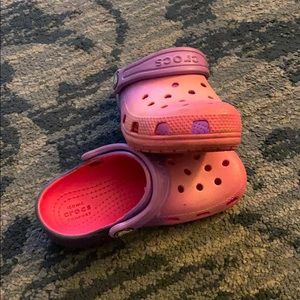 Pink and purple crocs